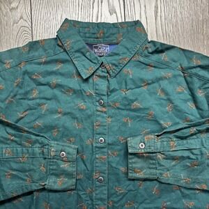 Vintage Woolrich Womens Button Down Shirt 1990s Green Large French Horn